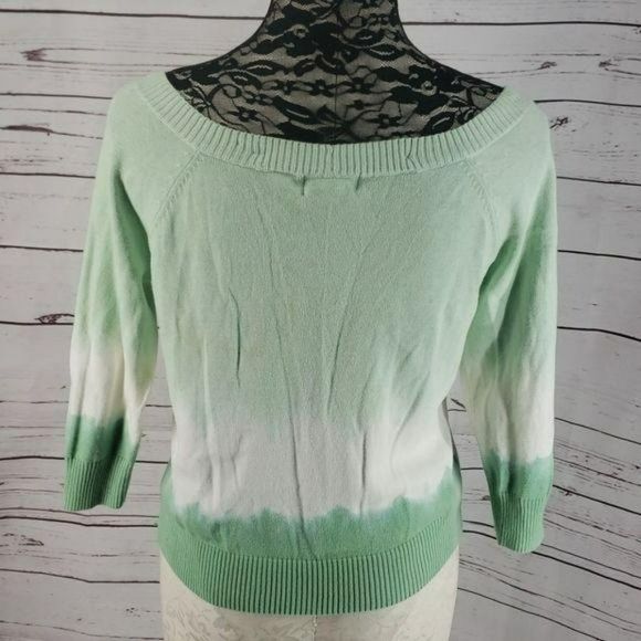 Jeanne Pierre Green Ombré Medium tie dyed‎ quarter sleeve Sweater - Picture 2 of 7